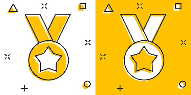 Ícone de medalha em estilo cômico Ilustração em vetor de sinal de desenho animado de prêmio em fundo branco isolado Conceito de negócio de efeito de respingo de prêmio de troféu