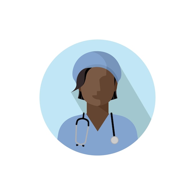 Ícone de médico vetorial A imagem de uma médica com um estetoscópio em um uniforme médico de cor azul