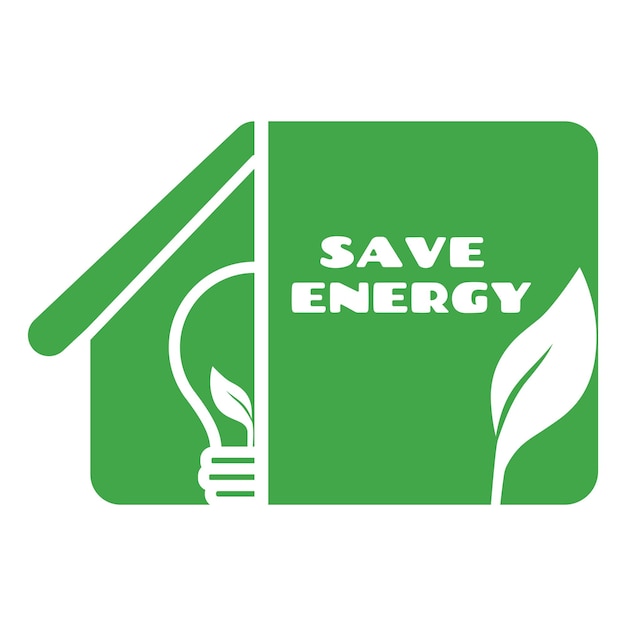 Ícone de poupança de energia Rótulo energético com símbolo de folha e casa com lâmpada no interior Amigável com o ambiente