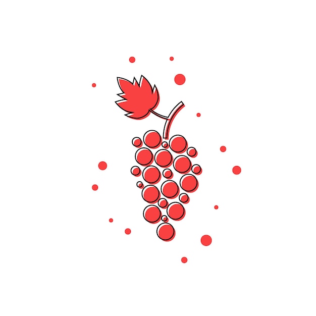 Ícone de uva de linha fina vermelha. conceito de videira, suco de uva, adega, bebida de restaurante, uvas maduras. isolado no fundo branco. ilustração em vetor design moderno logotipo tendência estilo simples