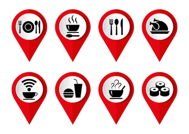 Ícone de vetor de comida definir modelo de infográfico de ponteiros de design plano