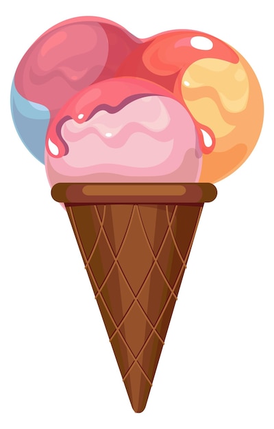 Cone de waffle com bolas de sorvete Sobremesa doce de verão