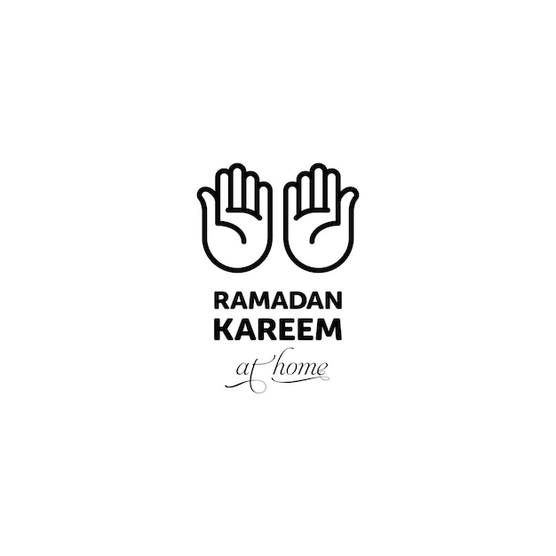 Ícone mínimo fique em casa, fique seguro logotipo para auto-quarentena Ramadan Kareem em torno de objetos.