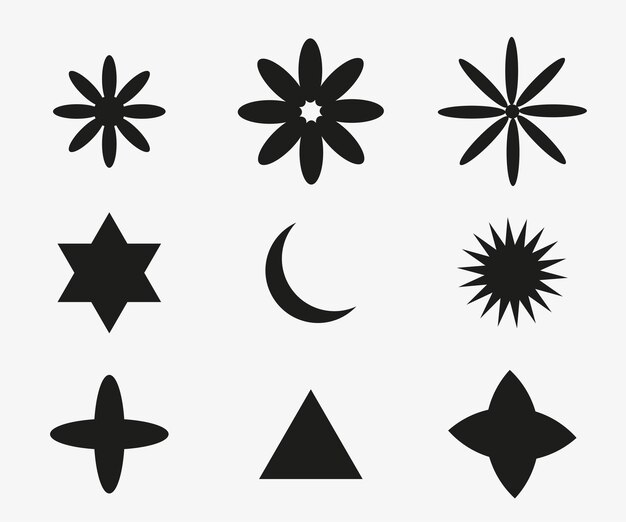 Ícone plano preto e branco com formas geométricas