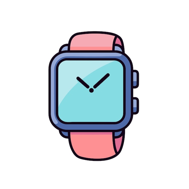 Ícone plano vetorial de um relógio rosa e azul com um design elegante e moderno