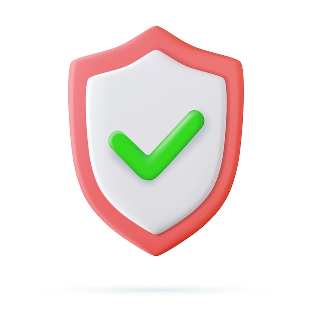 Ícone protegido por escudo 3d com verificação Marca de seleção de ícone de segurança garantida no conceito de segurança de símbolo de escudo Ilustração em vetor