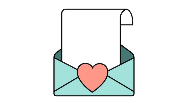 Ícone simples em estilo plano de uma bela carta em um envelope com um coração para o feriado do amor