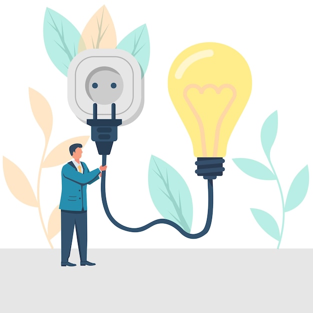 Conecte a ideia Empresário segurando lâmpada