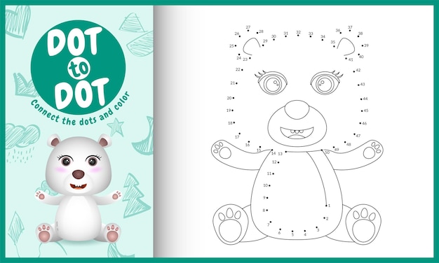 Conecte o jogo de crianças dos pontos e a página para colorir com uma ilustração do personagem bonito do urso polar
