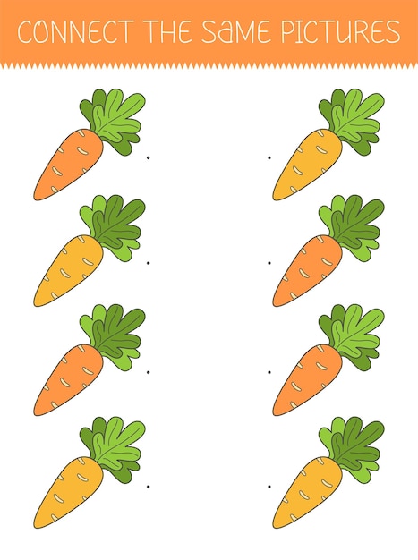 Conecte o mesmo jogo de imagens com uma linda cenoura de desenho animado Jogo infantil com uma cenoura