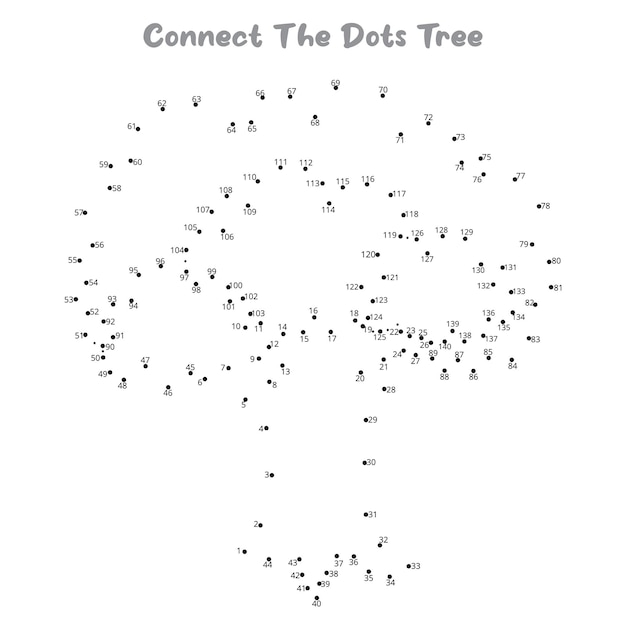 Conecte os pontos e desenhe a árvore para colorir, jogo educacional para crianças. desenho de linha para crianças,