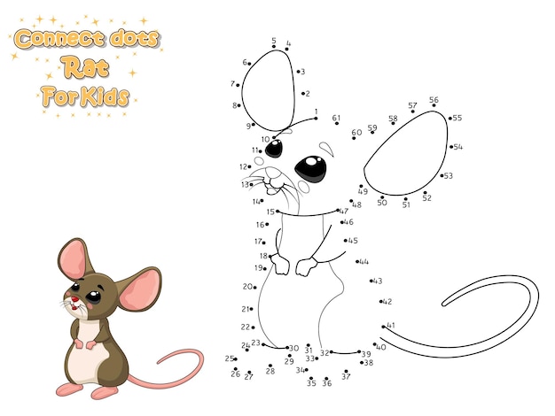 Conecte os pontos e desenhe o rato bonito dos desenhos animados. jogo educativo para crianças. ilustração vetorial com personagens de animais de desenho animado