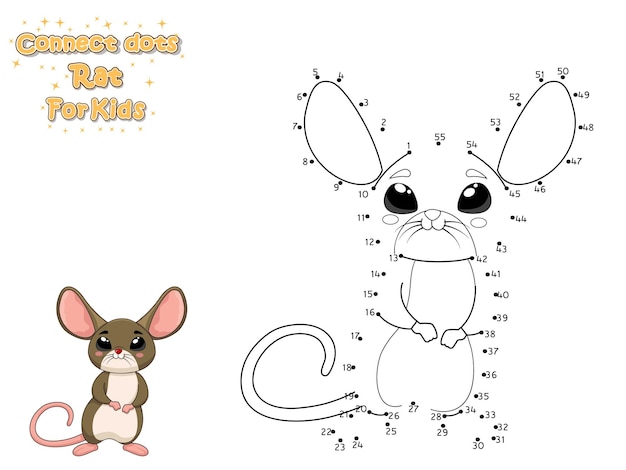 Conecte os pontos e desenhe o rato bonito dos desenhos animados. Jogo educativo para crianças. Ilustração vetorial com personagens de animais de desenho animado