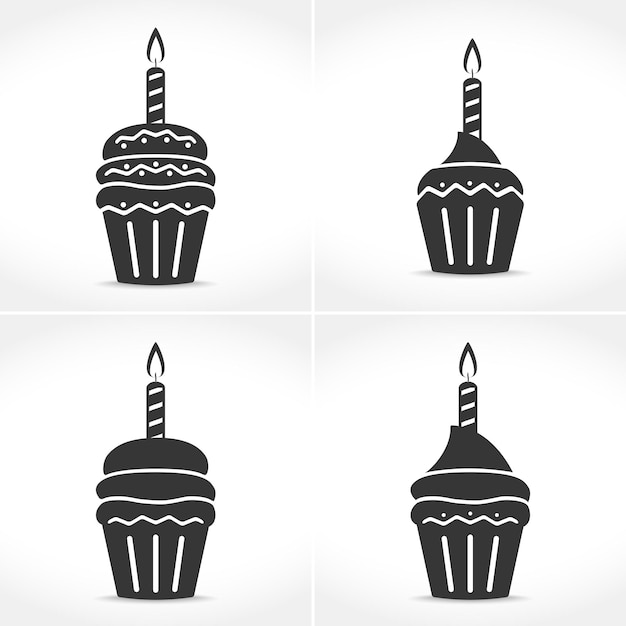 Ícones de cupcakes de aniversário com velas vetor eps10 ilustração