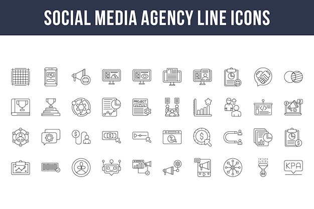 Ícones de linha de agência de mídia social