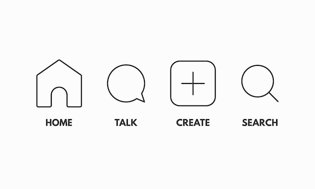Ícones de linha mínima, Home, Talk, Create, Search, coleção de símbolos de contorno