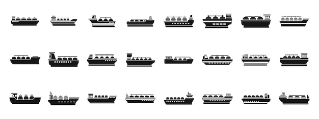 Ícones de navios transportadores de gás definem vetor simples porto terminal de energia