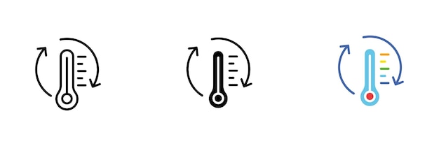 Ícones do termômetro Termostato de controle climático de baixas e altas temperaturas Conjunto vetorial de ícones em estilos de linha preto e vermelho isolados no fundo branco