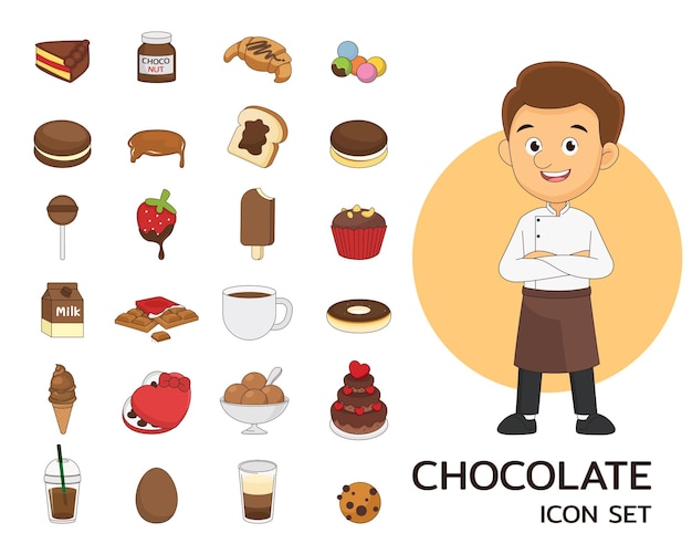 Ícones lisos do conceito de chocolate.