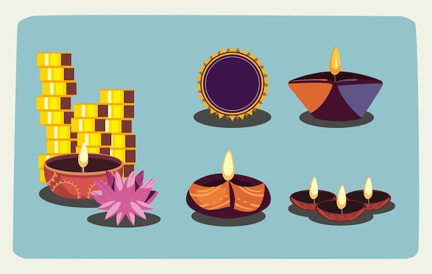 Ícones planos de diwali