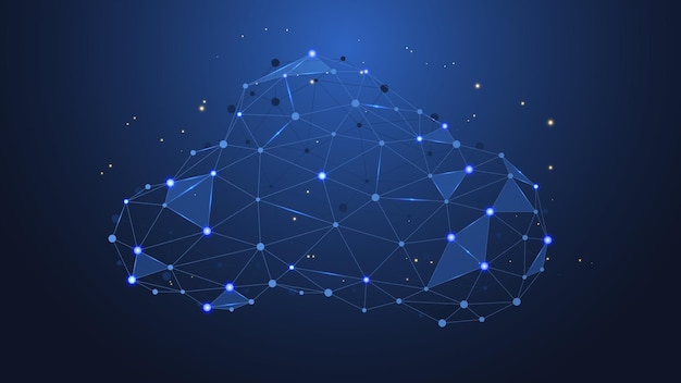 Conexão abstrata de pontos e linhas com tecnologia futurista de computação em nuvem com formas poligonais ou geométricas