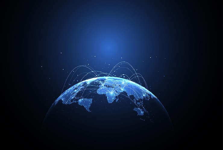 Vetor conexão de rede global conceito de composição de pontos e linhas do mapa mundial