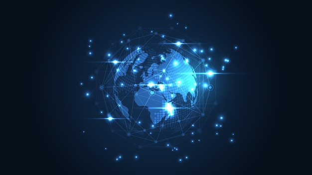 Conexão de rede global Mapa do mundo abstrato tecnologia fundo conceito de inovação de negócios globais
