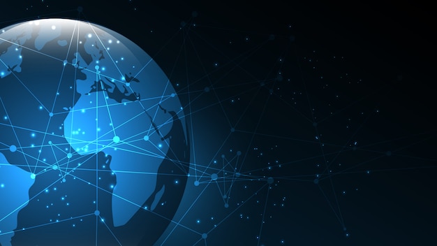 Conexão de rede global Mapa mundial de fundo tecnológico abstrato