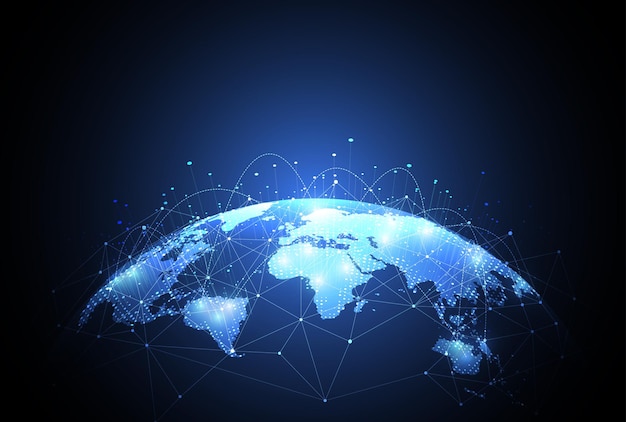 Conexão de rede global ponto de mapa do mundo e conceito de composição de linha de negócios globais ilustração vetorial