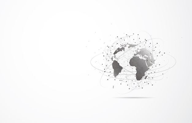 Vetor conexão de rede global ponto de mapa do mundo e conceito de composição de linha de negócios globais ilustração vetorial