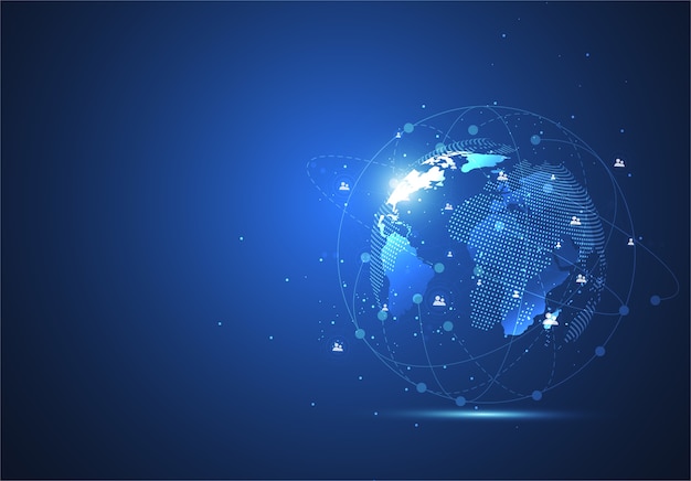 Conexão de rede global. Ponto do mapa mundial e composição de linha
