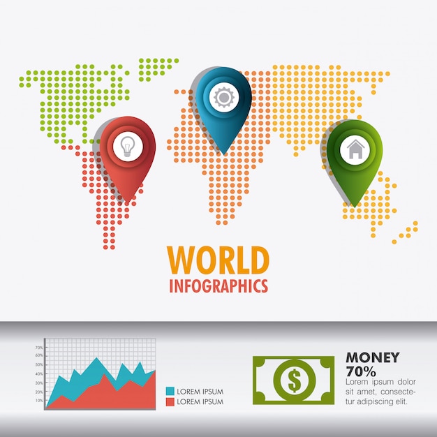 Conexões do mundo e infográfico de negócios