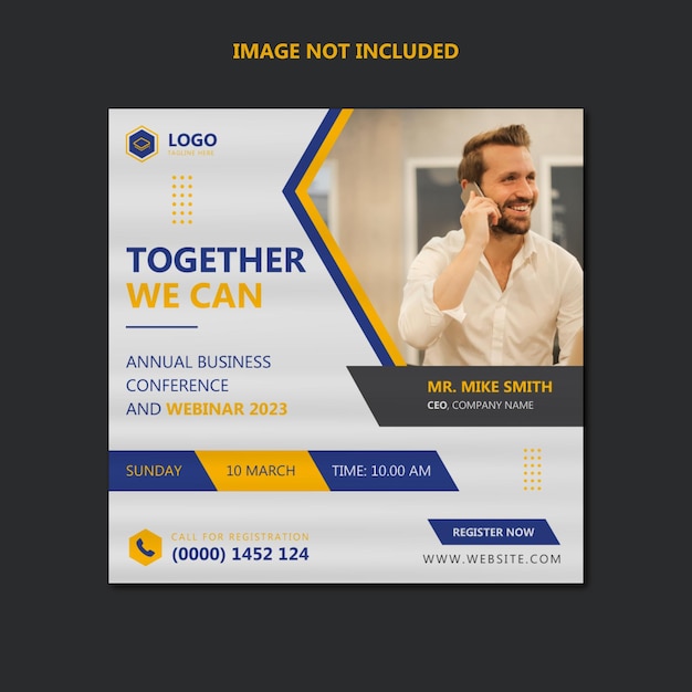 Conferência de negócios de marketing digital e banner de mídia social de webinar ao vivo ou modelo de design de postagem