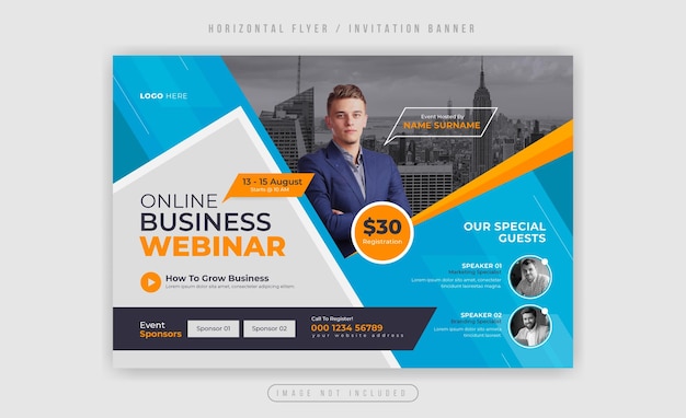 Conferência de negócios ou webinar horizontal flyer e banner de convite