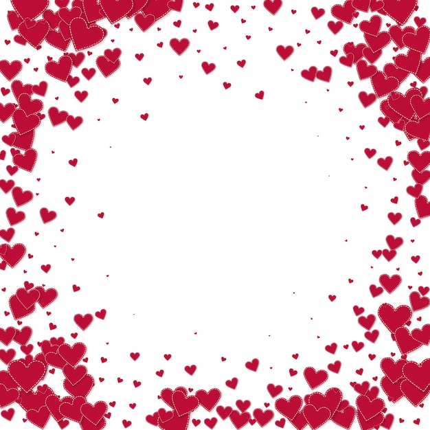 Confete de amor de coração vermelho vinheta de dia dos namorados 39s fundo de tendências confetes de corações de papel costurados caindo em fundo branco ilustração vetorial deslumbrante