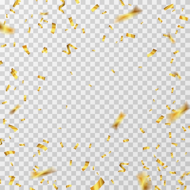 Confete de ouro. Fitas amarelas douradas voando pelo glitter isoladas