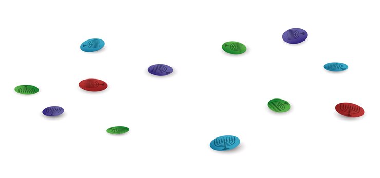 Vetor confetes coloridos decorados com hanukkiah dentro para celebrar hanukkah