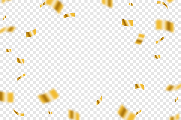 Confetes em fundo transparente. Confetes caindo de ouro brilhante. Sobreposições de confetes de vetor. Fundo de celebração de festa confete ouro