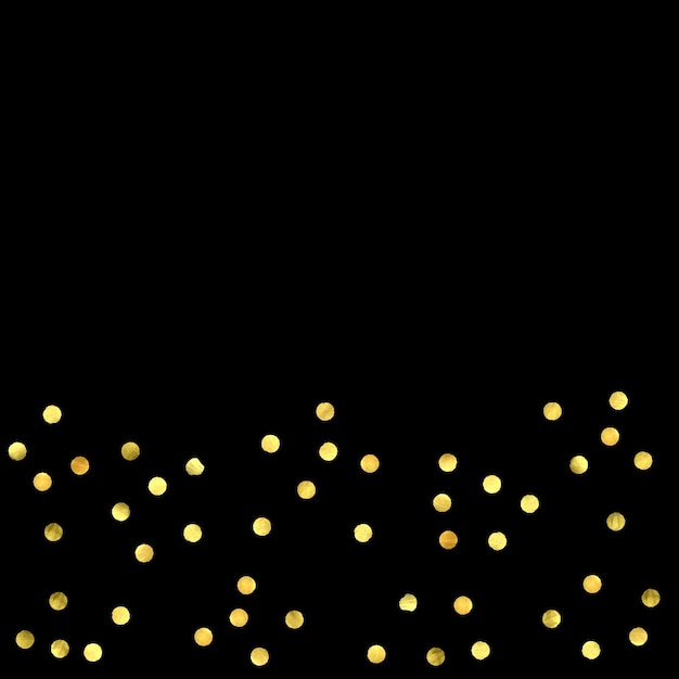 Vetor confeti dourado isolado em fundo preto. gradiente de dispersão com confeti dourado em fundo escuro. glamour caindo glitter. papel de parede de ano novo. modelo de brochura vetorial de luxo. design de textura de capa.