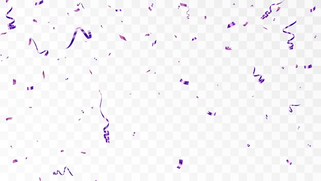 Vetor confeti sobre um fundo transparente caindo confeti roxo brilhante brilhante dourado de férias