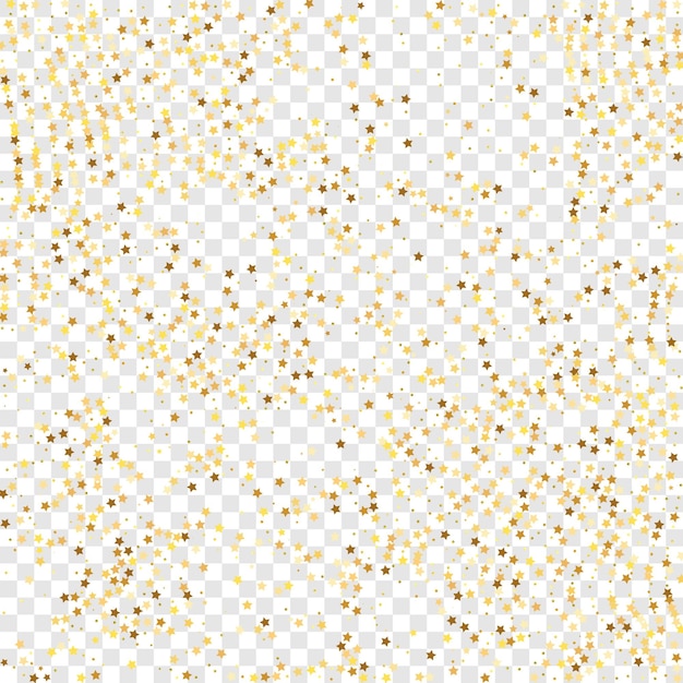 Confetti de lantejoulas estrela em fundo transparente. quadro de festa de natal. glitter dourado do vetor. partículas caindo no chão. modelo de vale-presente de voucher. cartão de aniversário plano isolado. bandeira de estrelas douradas.