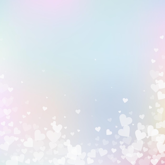 Confettis de amor de coração branco. Dia dos namorados caindo fundo fantástico de chuva. Caindo confetes de corações transparentes em fundo delicado. Ilustração em vetor criativo.