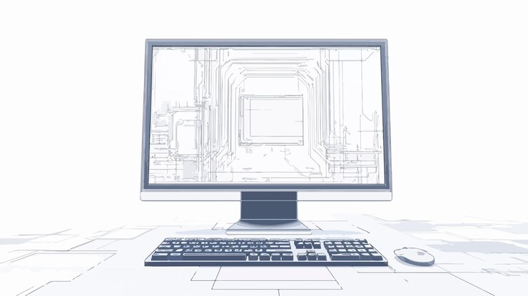 Vetor configuração de computador moderno com cpu, teclado e tela