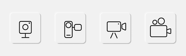 Vetor configuração de ícones de câmera de contorno ícones de câmeras de fotografia em linha símbolo de foto e vídeo de contorno