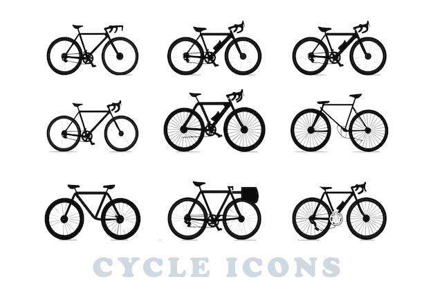 Configuração de ícones de ciclistas de bicicletas Pacote de símbolos de contorno com traço editável Colecção de ícone de passeio de bicicleta