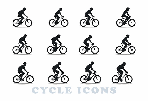 Configuração de ícones de ciclistas de bicicletas Pacote de símbolos de contorno com traço editável Colecção de ícone de passeio de bicicleta