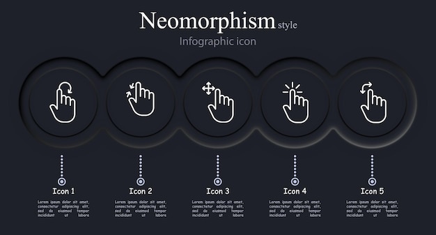 Vetor configuração de ícones de cursor controle de movimento touchpad sensor smartphone deslizar zoom para fora rolar feed de notícias estilo neomorfismo ícone de linha vetorial para negócios e publicidade