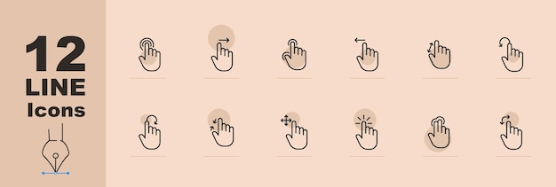Vetor configuração de ícones do cursor controle do sensor do touchpad deslize, pince, ajuste, rola, fundo de cor pastel ícones de linha vetorial para empresas