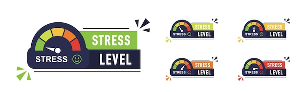 Vetor configuração do ícone do medidor de nível de estresse sobrecarga emocional esgotamento e fadiga do trabalho