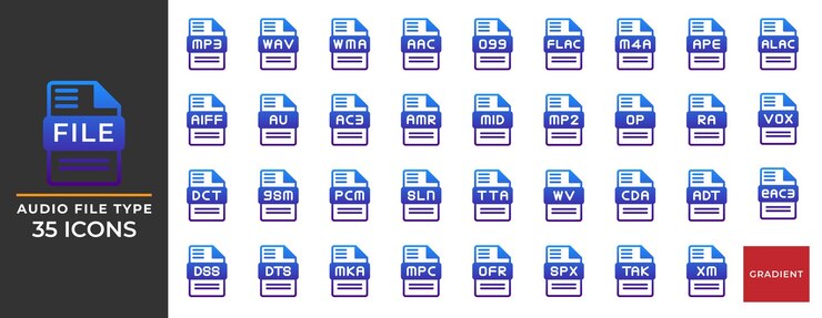 Vetor configure ícones de formato de tipo de arquivo de documento adequados para sites e interfaces